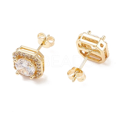 Clear Cubic Zirconia Square Stud Earrings EJEW-C029-07G-1