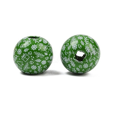 Christmas Printed Schima Wood European Beads WOOD-I015-01B-1