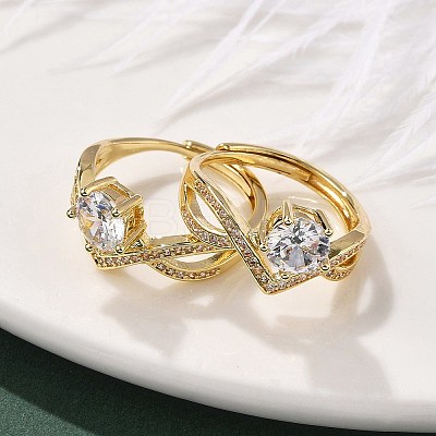 Brass Micro Pave Clear Cubic Zirconia Finger Rings for Women RJEW-U049-03G-1