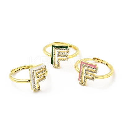 Mixed Color Enamel Initial Letter Adjustable Ring with Clear Cubic Zirconia RJEW-P045-01G-F-1