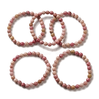 Natural Rhodonite Round Beaded Stretch Bracelet for Women BJEW-D446-F-27-1