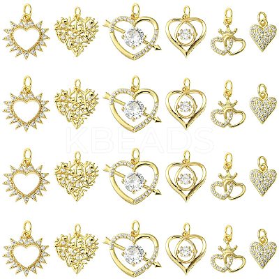 12Pcs 6 Styles Rack Plating Brass Pave Cubic Zirconia Pendants KK-CJ0002-05-1