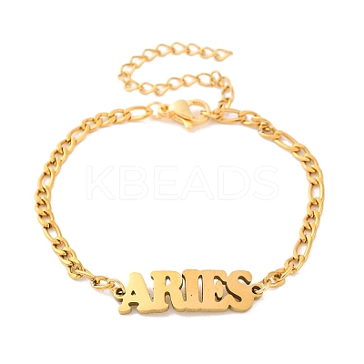 Constellation 202 Stainless Steel Figaro Chain Link Bracelets for Women Men LS-AJEW-U006-01G-1