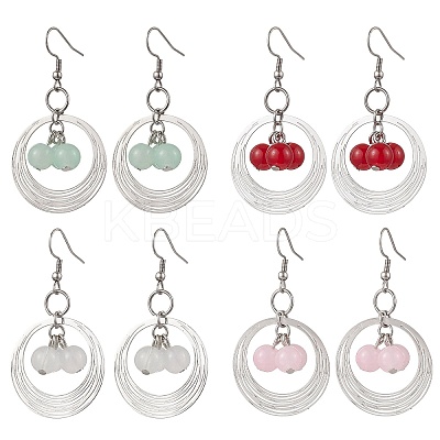 4 Pairs Brass & Glass & 304 Stainless Steel Dangle Earrings EJEW-JE06258-1