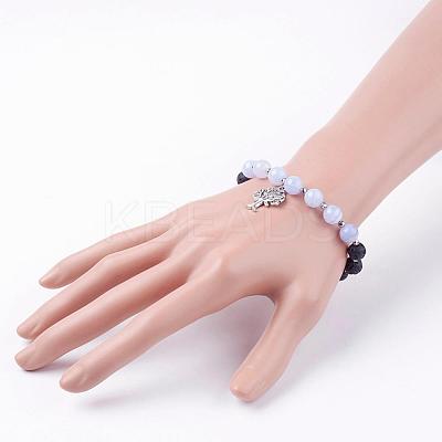Natural Lava Rock Beads Charm Bracelets BJEW-JB03369-1