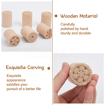 6Pcs 6 Styles Flower Pattern Round Wooden Traditional Chinese Moon Cake Molds AJEW-CA0004-25-1