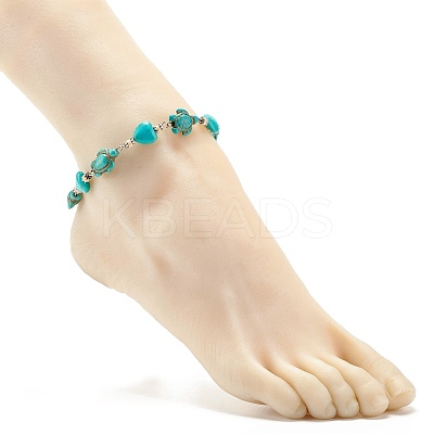 Heart & Tortoise Synthetic Turquoise Beaded Anklet AJEW-AN00459-02-1