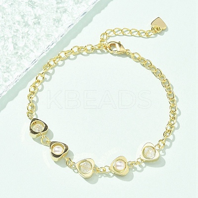 Brass Micro Pave Clear Cubic Zirconia Charm Bracelets for Women BJEW-C083-09G-1