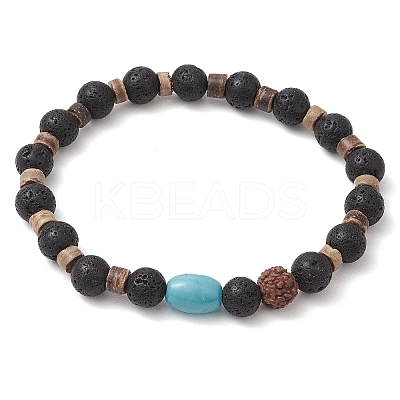 Natural Lava Rock & Rudraksha & Coconut & Howlite Beads Stretch Couples Bracelets for Men BJEW-JB11329-02-1