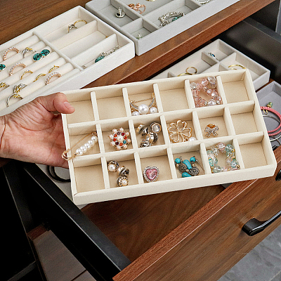 18 Grids Rectangle Wood Covered with Velvet Jewelry Trinket Display Trays LS-AJEW-WH20054-062H-01-1
