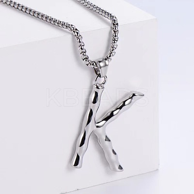 3Pcs 304 Stainless Steel Textured Letter Pendant Box Chain Necklaces LW4134-37-1