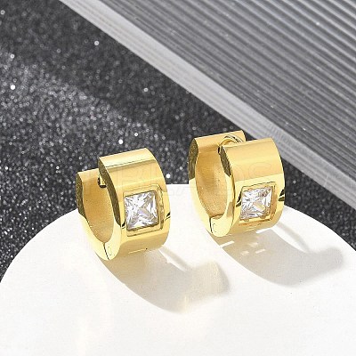 304 Stainless Steel Micro Pave Clear Cubic Zirconia Huggie Hoop Earrings EJEW-C096-55G-1