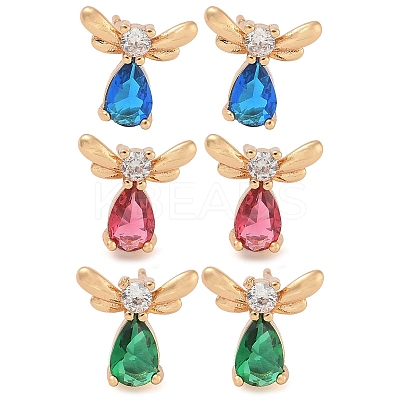 Rack Plating Brass Cubic Zirconia Stud Earrings EJEW-M090-07G-1