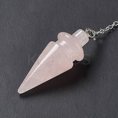 Natural Rose Quartz Pointed Dowsing Pendulums AJEW-B020-01P-08-1