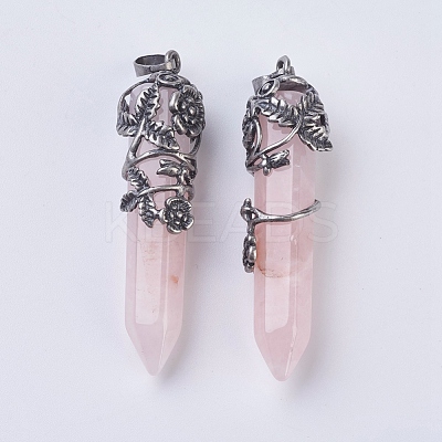 Natural Rose Quartz Pointed Pendants G-F529-B07-1