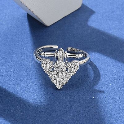 Brass Micro Pave Clear Cubic Zirconia Cuff Finger Rings for Women RJEW-U033-07P-1