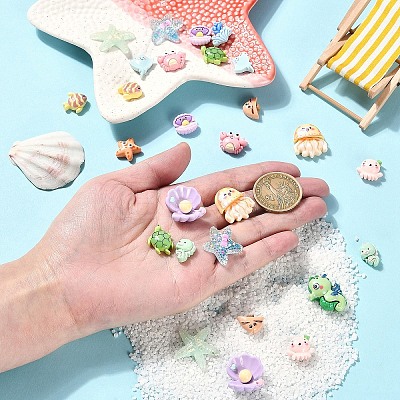 30Pcs 15 Styles Ocean Theme Opaque Resin Decoden Cabochons RESI-YW0001-84-1