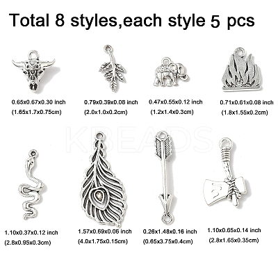 40Pcs 8 Styles Tibetan Style Alloy Pendants TIBEP-FP0001-17-1