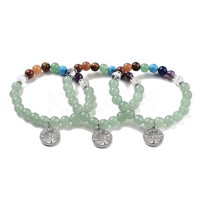 Natural Green Aventurine Round Beaded Chakra Stretch Bracelets BJEW-K251-01B-1