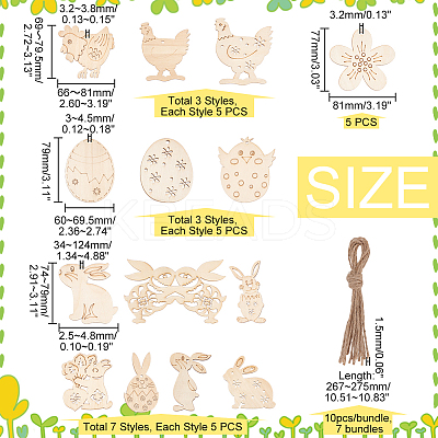 Easter Theme Unfinished Wood Pendant Decorations HJEW-WH0043-58-1