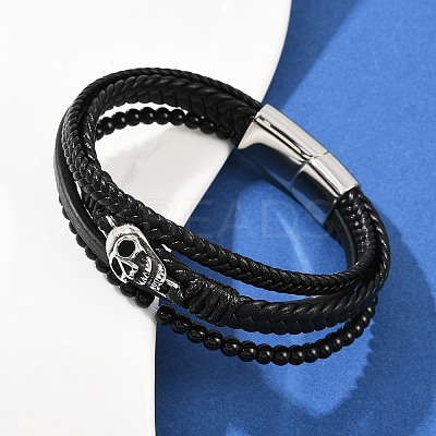 Microfiber Leather & Glass Multi-strand Bracelets for Men Women BJEW-H631-04B-AS-1