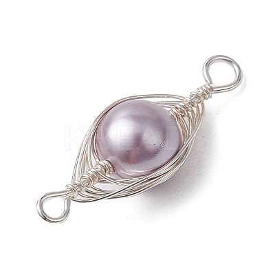 Copper Wire Wrapped Shell Pearl Connector Charms PALLOY-JF03114-1