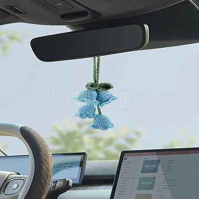 2Pcs Lily of the Valley Kintting Cotton Wool Pendant Decorations HJEW-LP0002-93B-1