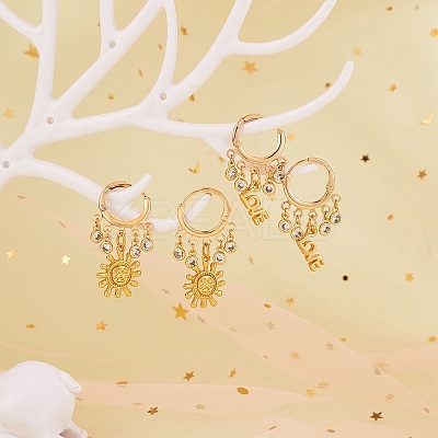 Sun Brass Dangle Huggie Hoop Earrings EJEW-SW00001-04-1