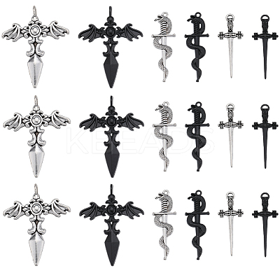 48Pcs 8 Style Tibetan Style & Gothic Style Alloy Pendants FIND-SC0007-27-1