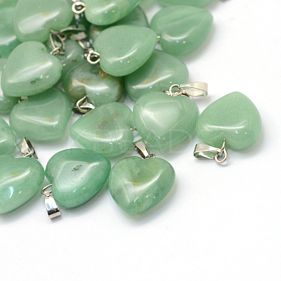 Heart Natural Green Aventurine Pendants G-Q371-08-1