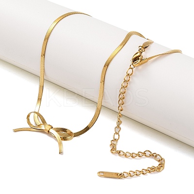 Ion Plating(IP) 304 Stainless Steel Bowknot Pendant Snake Chain Necklaces for Women NJEW-G142-01G-1