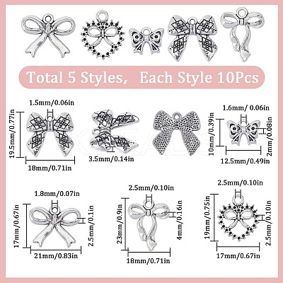 50Pcs 5 Style Tibetan Style Alloy Pendants FIND-SC0008-91-1