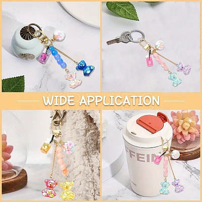 Bear Resin & Glass Pendant Decoration HJEW-YW00063-01-1
