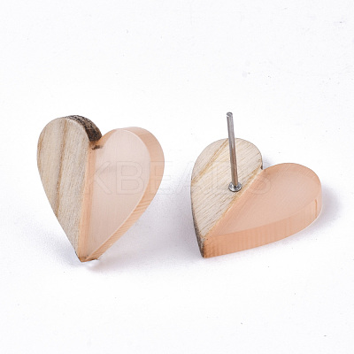 Transparent Resin & Wood Stud Earrings EJEW-N017-002A-D07-1