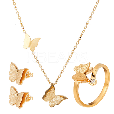Stainless Steel Butterfly Jewelry Set SJEW-AN0001-54-1