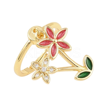 Brass Micro Pave Cubic Zirconia Pendant Finger Rings for Women LS-RJEW-A090-04G-1
