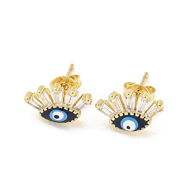 Evil Eye Real 18K Gold Plated Brass Stud Earrings EJEW-L269-103G-01-1