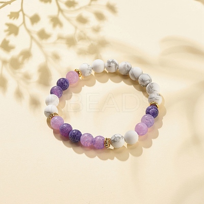 Natural Weathered Agate(Dyed) & Howlite Round Beaded Stretch Bracelet BJEW-JB08087-02-1