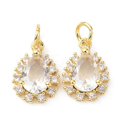 Brass Cubic Zirconia Charms ZIRC-C022-10G-1