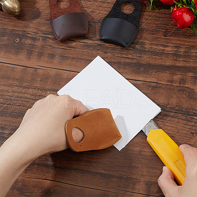 3Pcs 3 Colors Cowhide Thumb Protector for Woodwork Carving AJEW-GO0001-69-1