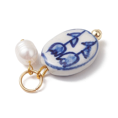 Handmade Porcelain with Natural Cultured Freshwater Pearl Pendants PALLOY-JF05047-1
