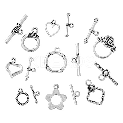 80Pcs 8 Styles Tibetan Style Toggle Clasps TIBEB-CJ0001-28-1