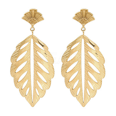 304 Stainless Steel Leaf Theme Stud Earrings For Women EJEW-B110-03G-06-1