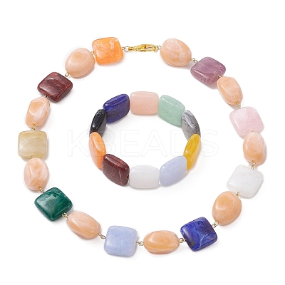 Square Acrylic Beaded Bracelets & Necklaces Sets SJEW-JS01346-1
