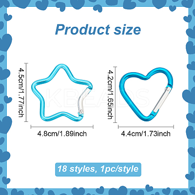18Pcs 18 Styles Aluminum Alloy Rock Climbing Carabiners AJEW-AN0007-15-1
