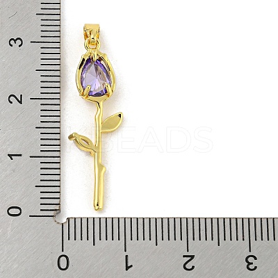 Rose Flower for Valentine's Day Real 18K Gold Plated Rack Plating Brass Micro Pave Cubic Zirconia Pendants KK-R153-01A-G-1