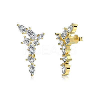 925 Sterling Silver with Cubic Zirconia Stud Earrings for Women EJEW-Z052-01G-1