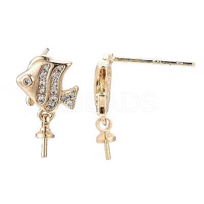 Brass Micro Pave Clear Cubic Zirconia Stud Earring Findings KK-Q764-032-1