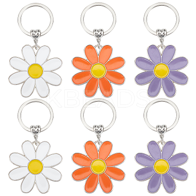 6Pcs 3 Colors Daisy Alloy Enamel Pendant Keychain KEYC-HY0001-18-1