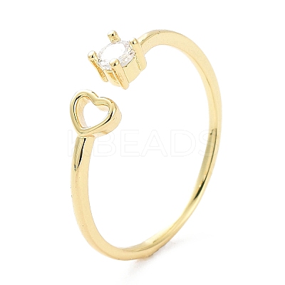 Rack Plating Brass Micro Pave Clear Cubic Zirconia Cuff Rings RJEW-C043-08G-1